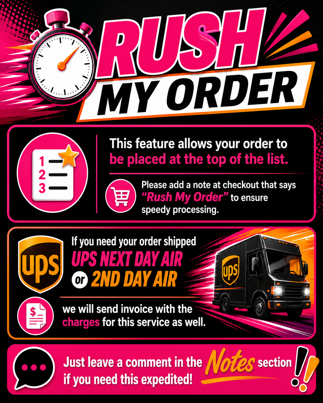 Rush My Order! Read Description and Leave Note at Checkout Please!